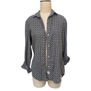 Grayson The Hero Gray Neutral Heart Printed Button Down Flannel Top Blouse Small